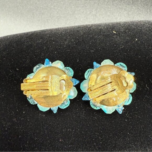Vintage West Germany Signed 1950s Blue Cluster Earrings - Clip On - Picture 3 of 9